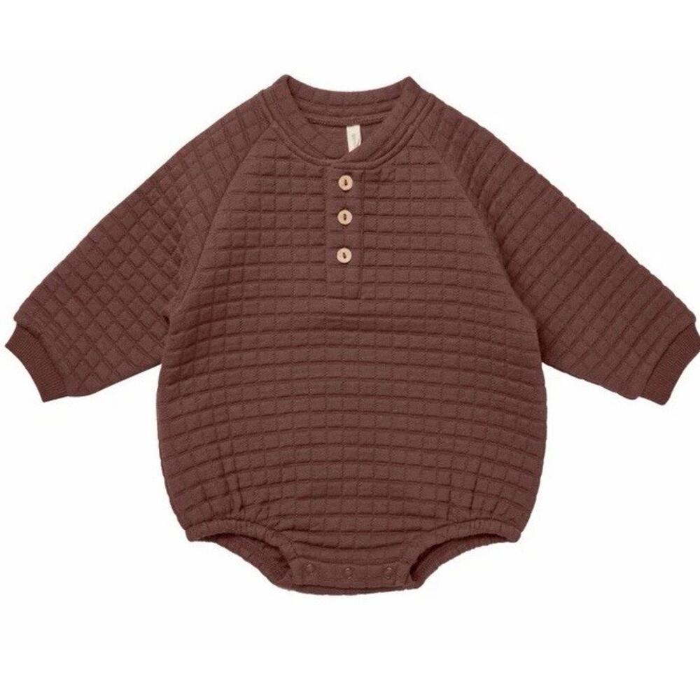 Quincy Mae Brown Henley Bubble Romper 12-18 Months NWT $54